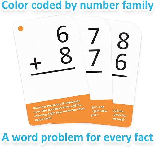 Miniatura 5 de Adición de tarjetas flash de matemáticas con problemas de palabras 175 tarjetas de autocomprobación, todos los datos 0-12 para enseñanza de grado