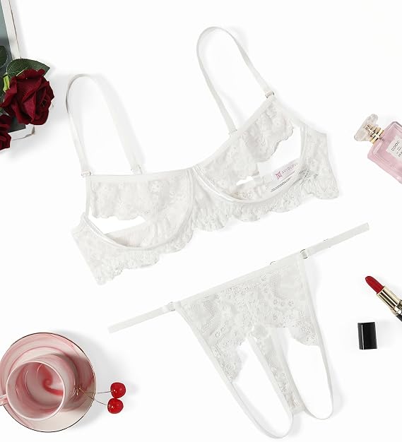 Avidlove セクシーフローラルレースカットアウトランジェリーセット レディース ブラパンティ 2ピース