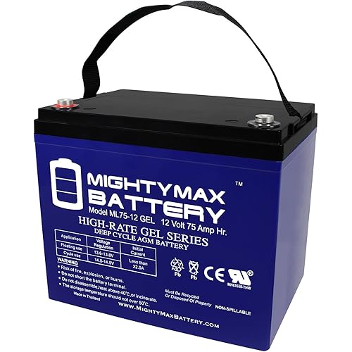 Mighty Max Battery ML75-12GEL -12 Volt 75 AH, GEL Type, Internal Thread (INT) Terminal, Rechargeable SLA AGM Battery