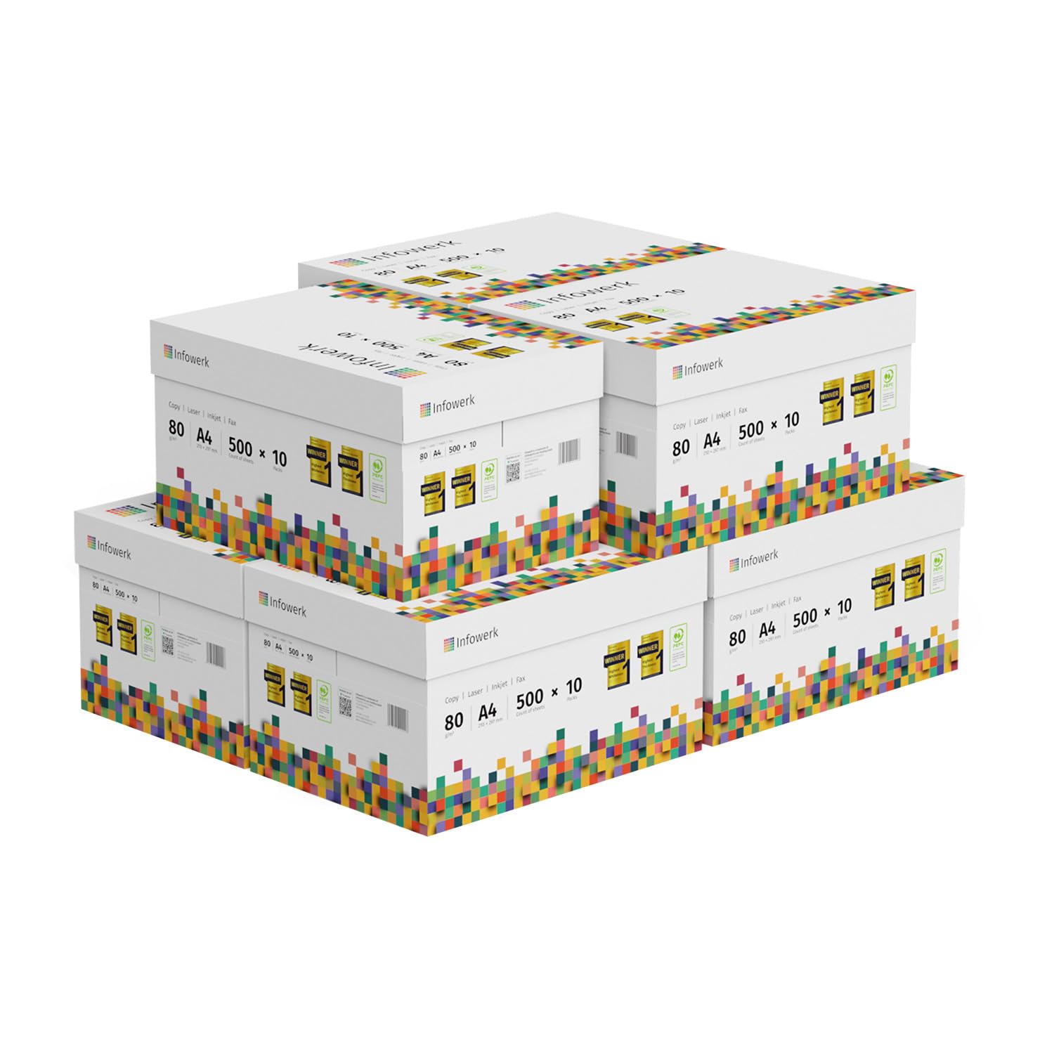 Papier A4 Infowerk 80g - 1000 Feuilles Brillant CIE 160 | Certifié PEFC Pour Imprimante Et Photocopieuse