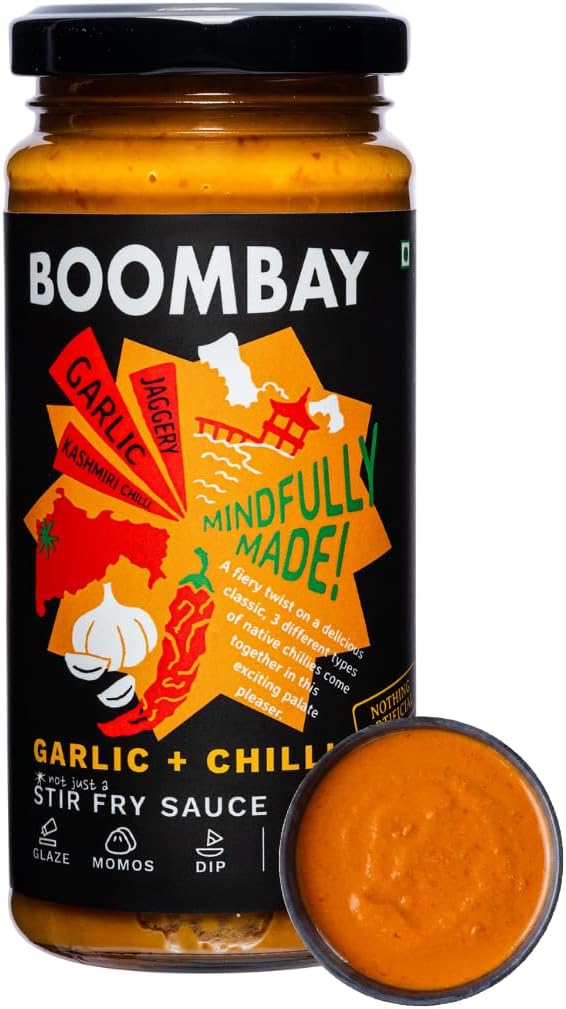 - Garlic + Chilli Stir Fry Sauce 250g | Nothing Artificial | No Bad Oils | No Refined Sugars | Plant Based | Use in Sandwich or as a Dip, with Noodles or Burgers or Momos, Marinade (Pack of 1)