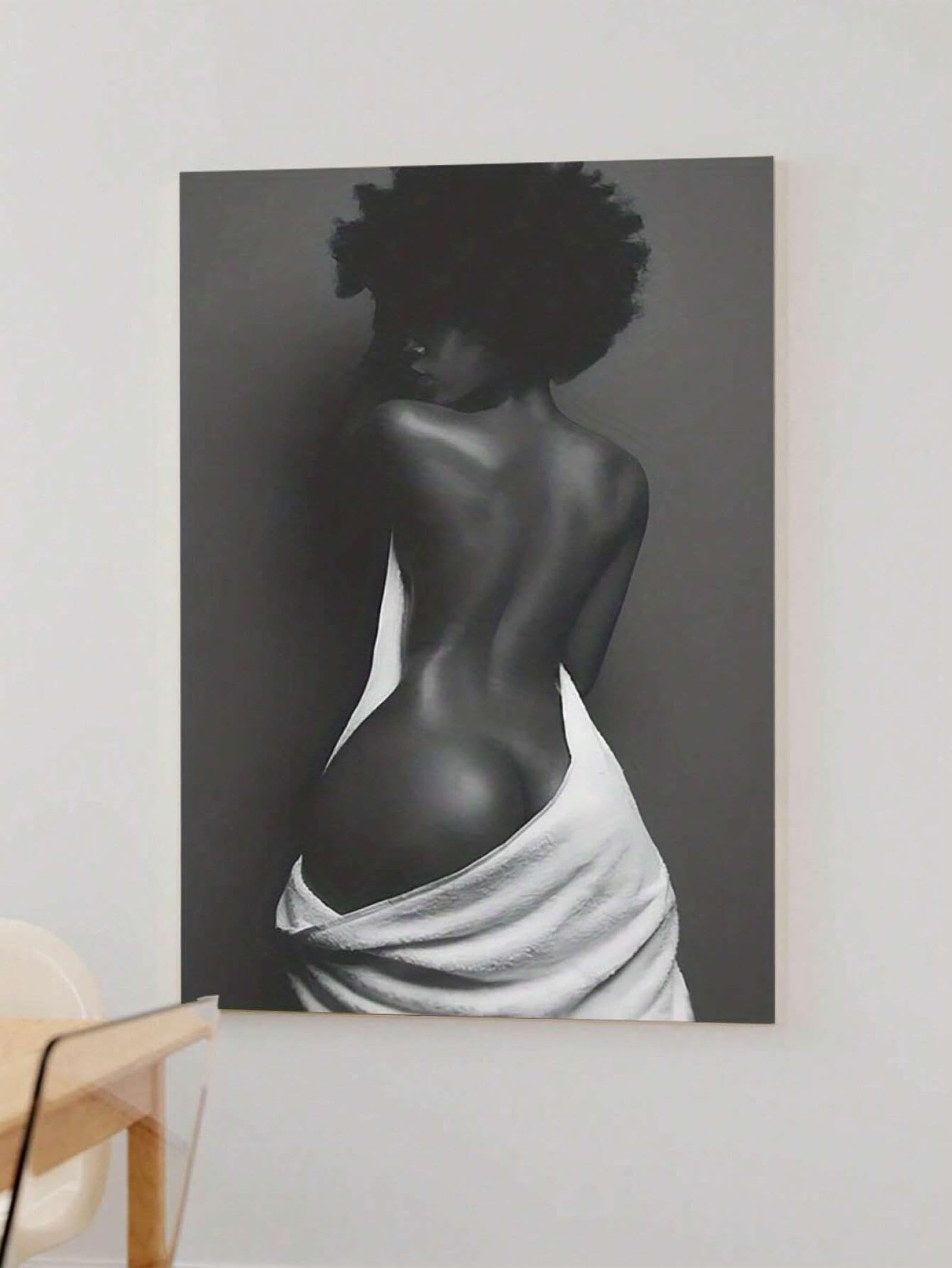 XINBAO Póster de mujer negra africana con espalda sexy, pinturas, impresiones en lienzo, decoración estética, arte de pared para el hogar, dormitorio, 21 x 30 cm, marco interno