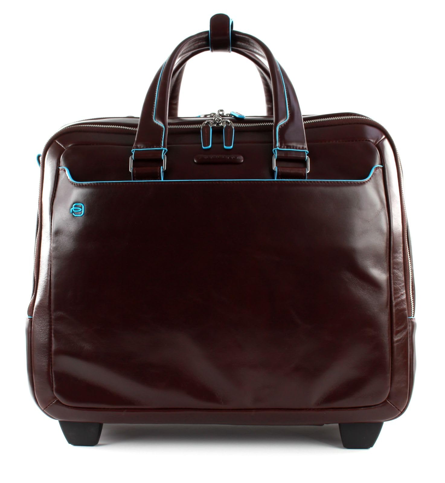 PIQUADRO - Trolley Piloti in Pelle Porta PC Blue Square - Unisex - Mogano | Alloggio Tablet 13", A spalla, Protezione antiurto, Vano laptop, Elegante e Professionale