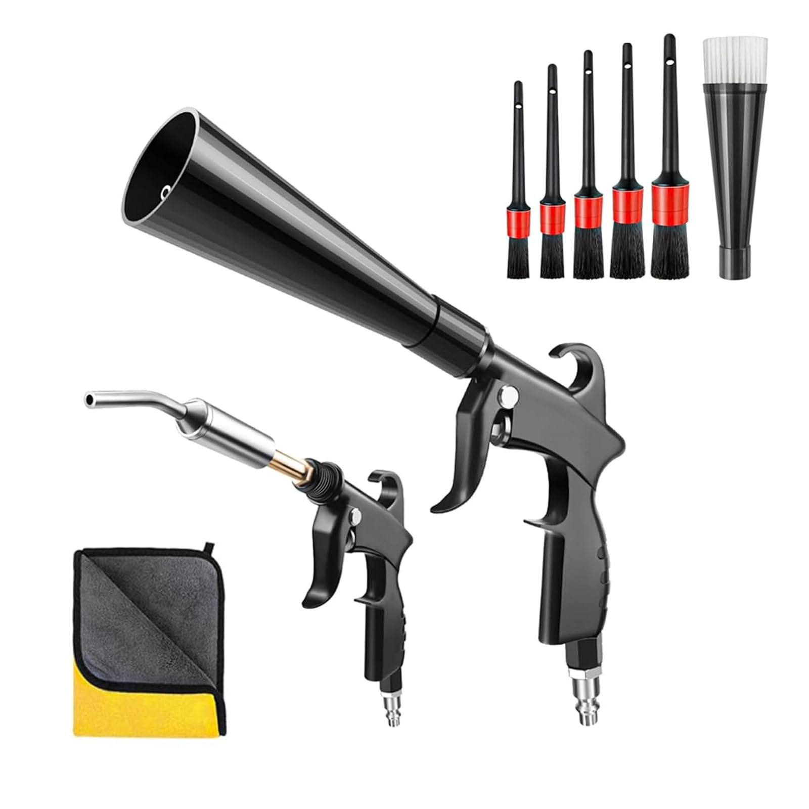 Car Cleaning Gun， Interior Drying Air Gun with 2 Nozzles， with 5 Pcs Brushes，Quickly Blowing Out Dirt &Dust with Air Flow，Pneumatic Dust Collector For Cleaning Car Carpets, Seats, Dashboard Consoles-picture-23