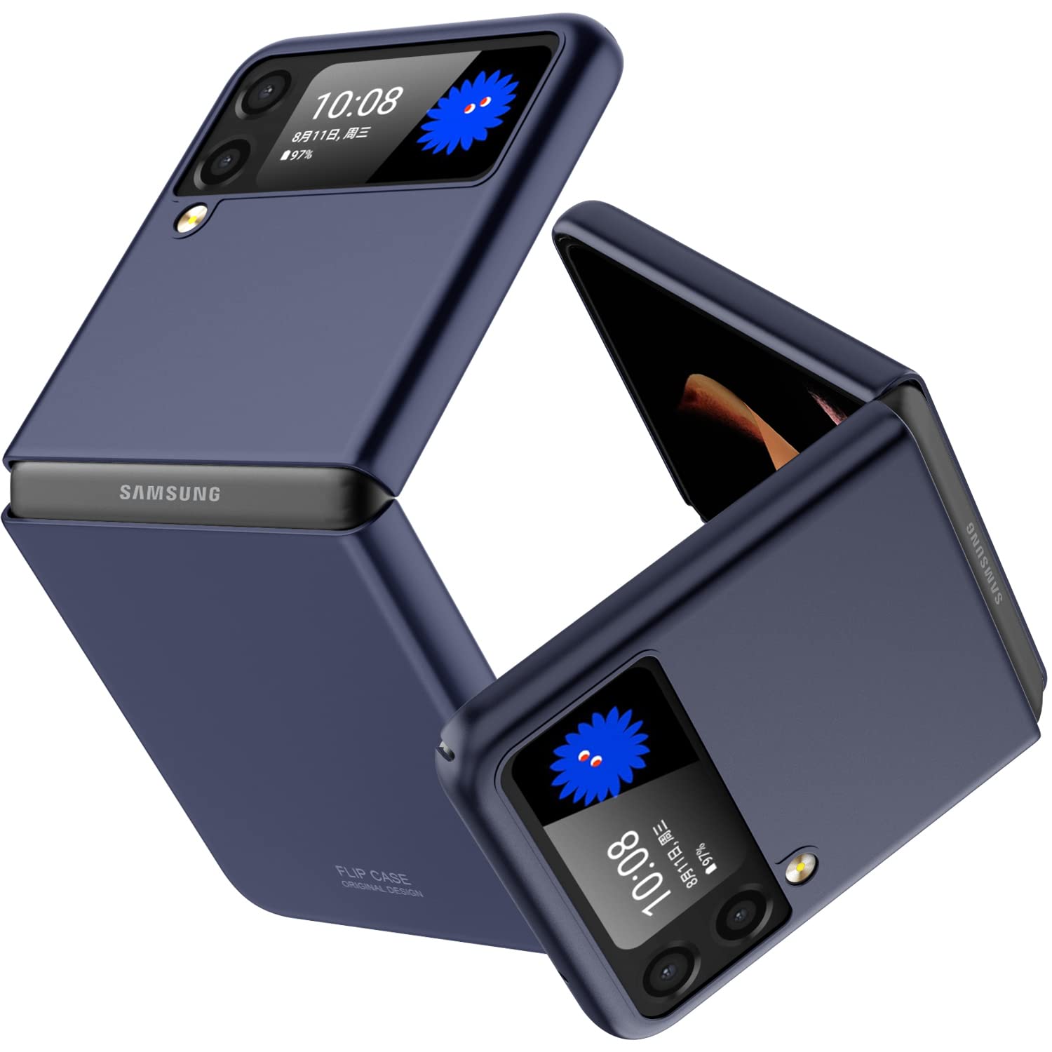 EACHO Compatible with Samsung Galaxy Z Flip 3 Case, Slim Fit Polycarbonate Skin-Friendly Matte Coating Finish [Built-in Non-Slip Rubber Pad] Flip Cover Case for Galaxy Z Flip 3(Blue)