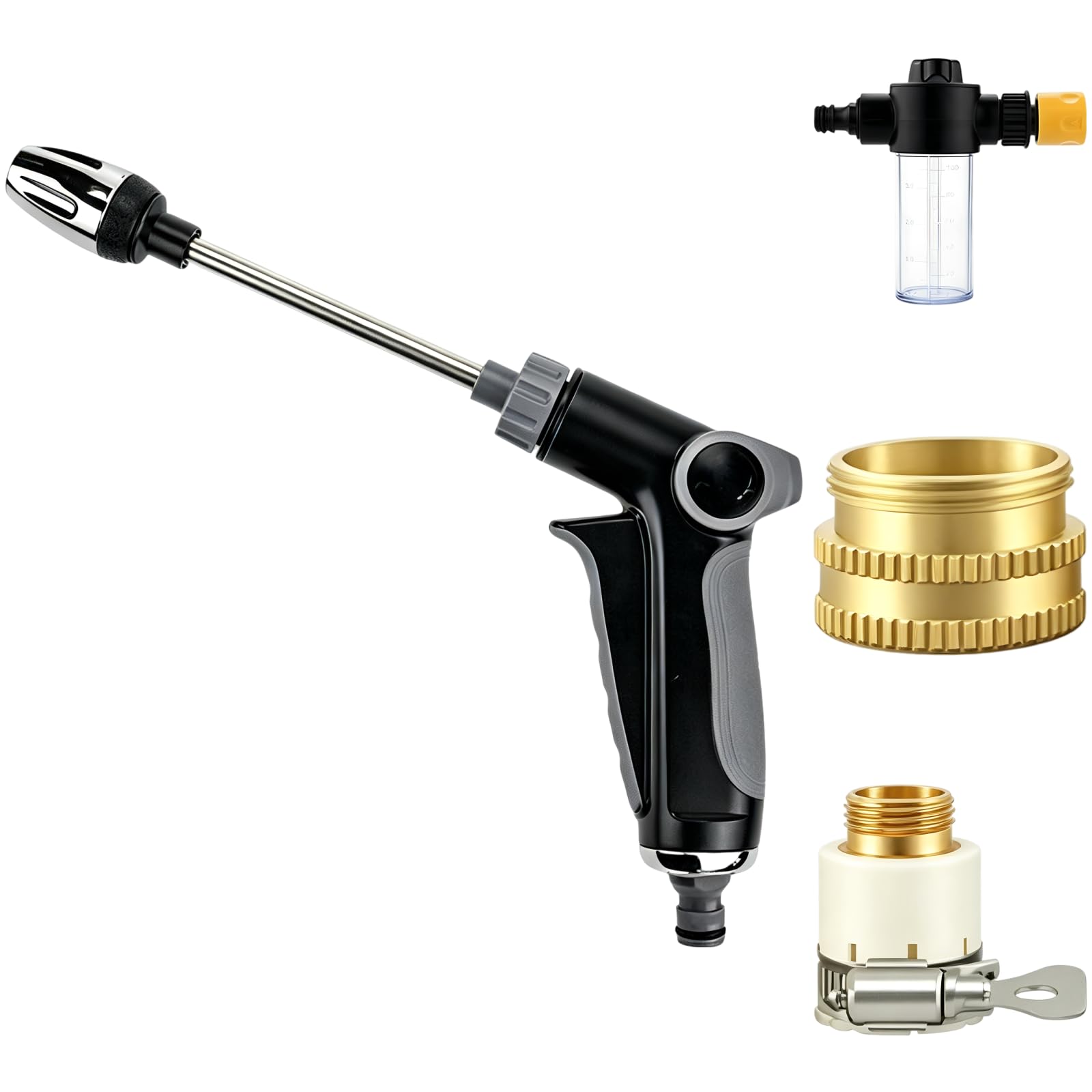 Hochdruck-Spritzpistolen-Set mit verstellbarer Düse, Schaumkanone, 3 Metallanschlüssen, ergonomischem Griff, ABS und Eisen, 35 x 17 cm, für Autowäsche, Gartenreinigung