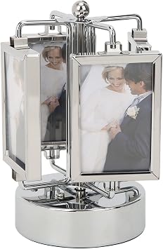 Rotating Photo Frame, Music Box Picture Frame 360 Degree Rotating Double Sided Picture Stand Fit for 3x2in Photo Display