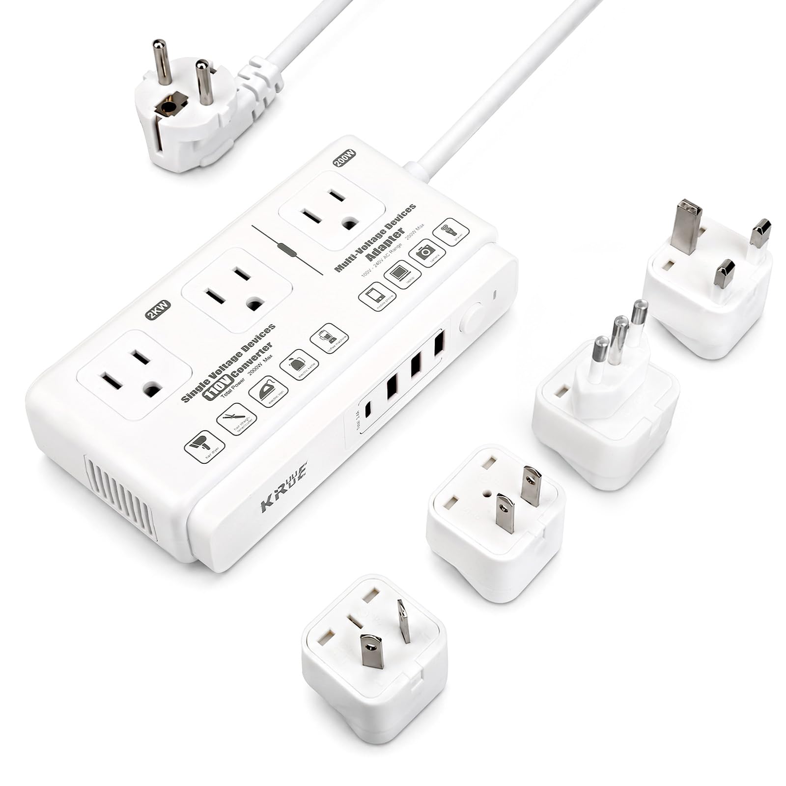 Photo 1 of 220v to 110v Travel Voltage Converter: International Universal Voltage Converter US to Europe Power Strip Plug Transformer - 2000W Electric Hair Dryer Step Down Outlet Converters for European UK EU