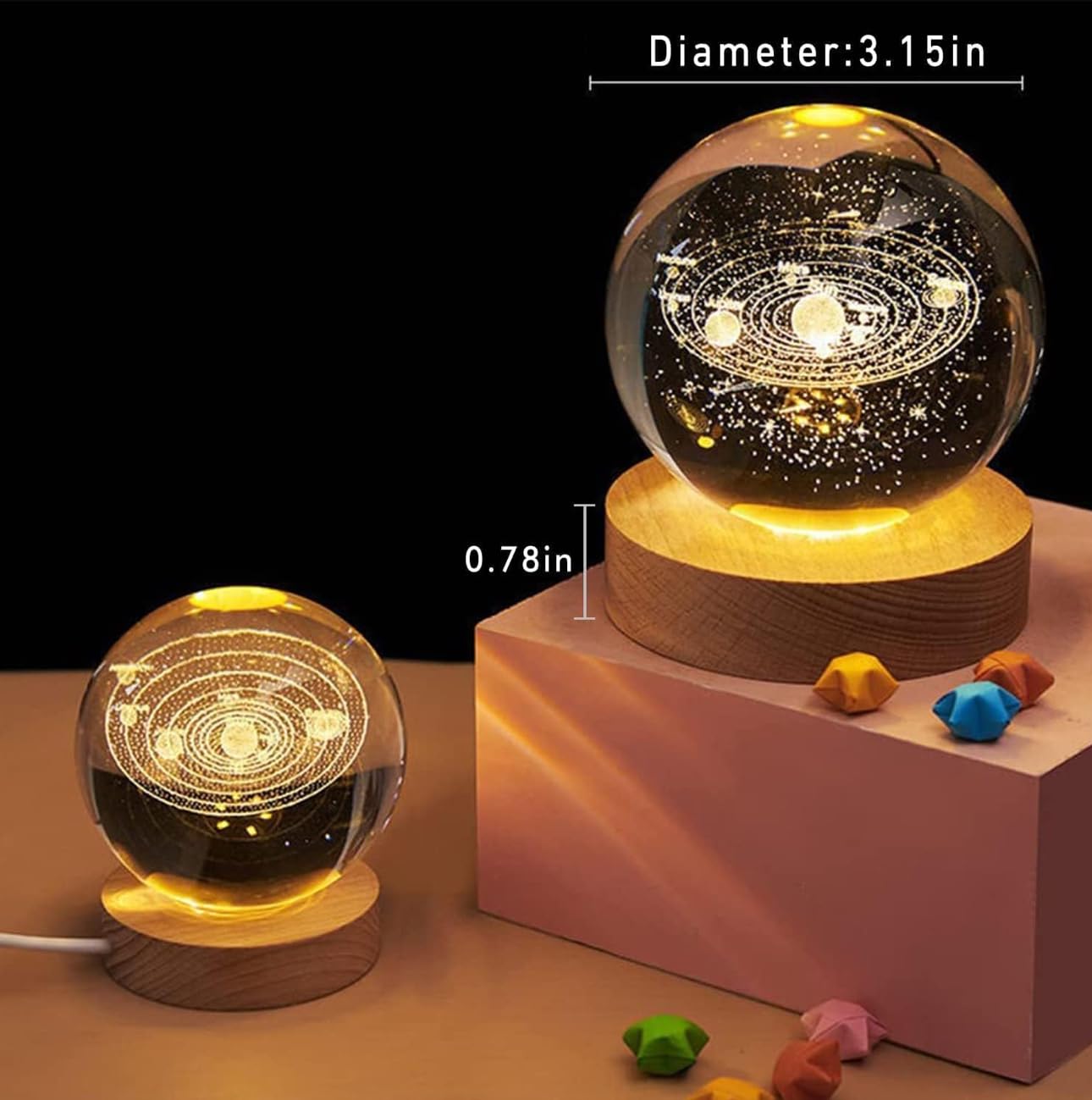 EUFLORIA Solar Crystal Ball Night Light - Cosmic Decor -4