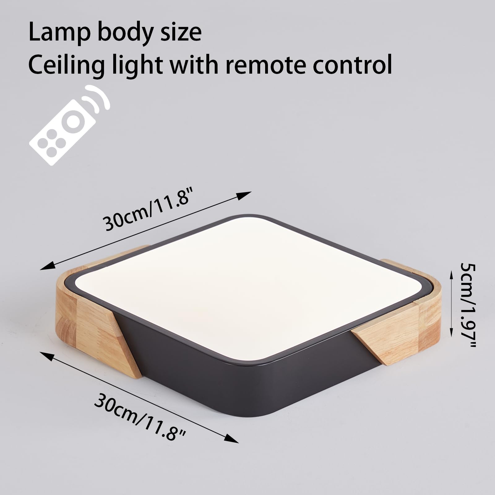 Lampa sufitowa LED, Ściemniania 3000-6000K, 24W Drewniane Nowoczesne Lampy Sufitowe z Pilotem Zdalnego Sterowania do Kuchni Salonu Sypialni Jadalni Restauracji Korytarza Balkon Biuro,30CM