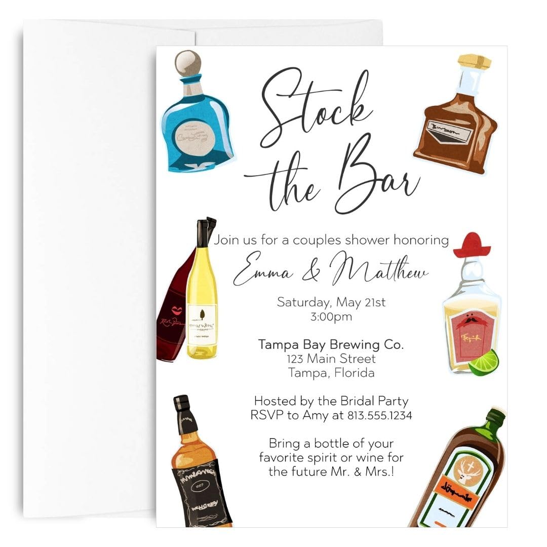 Bar Party Invitations Couples Wedding Shower Stock the Bar Bridal Customizable Invites (12 count)
