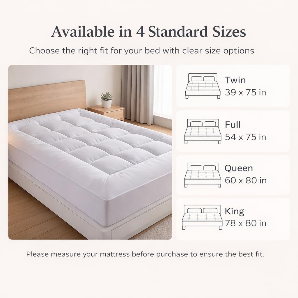 West Month Mattress Topper, Premium Quilted 1000gsm West Month Mattress Topper, Luxury Extra Thick Mattress Pad, Breathable & Fluffy Soft, Deep Pocket Fits 8-21 Inch (White,King) — view 7