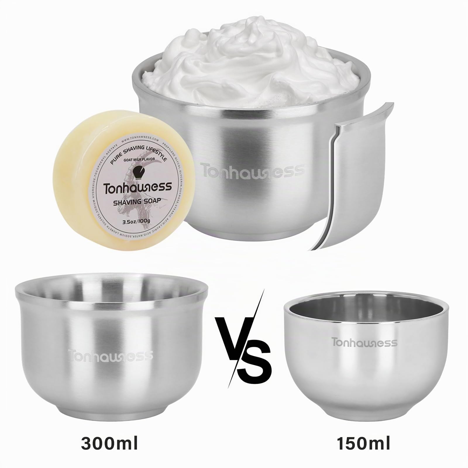 Kit de blaireaux de rasage pour hommes, ensemble de blaireau de rasage 4 en 1 comprenant un blaireau de rasage en poils de blaireau, un bol de rasage en acier inoxydable, un support de rasage et du