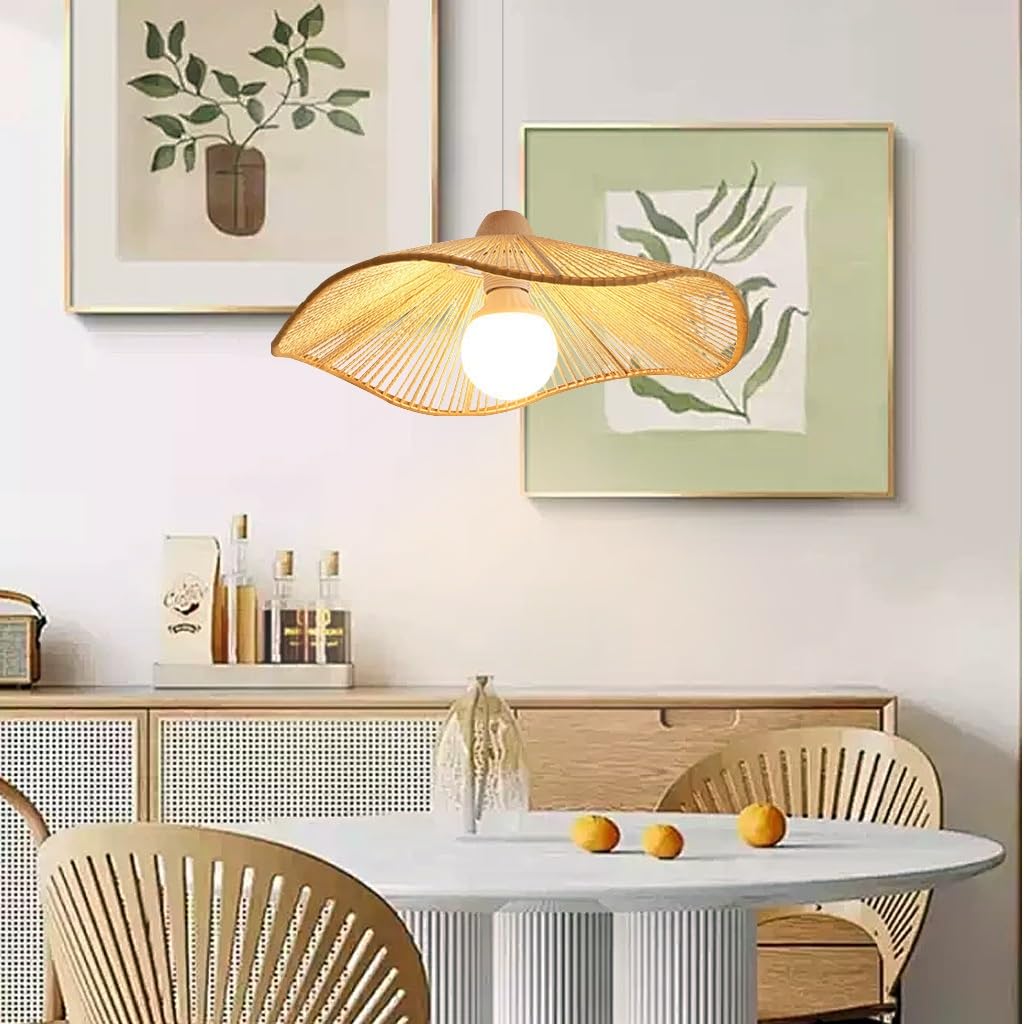 Lampa Wisząca E27 Z Rattanu Abażur W Stylu Retro Z Jutowego Sznurka Styl Bohemy Ręcznie Wykonana Lampa W Kształcie Kapelusza Idealna Do Wyspy Kuchennej Jadalni Salonu Sypialni(Beige,30cm)