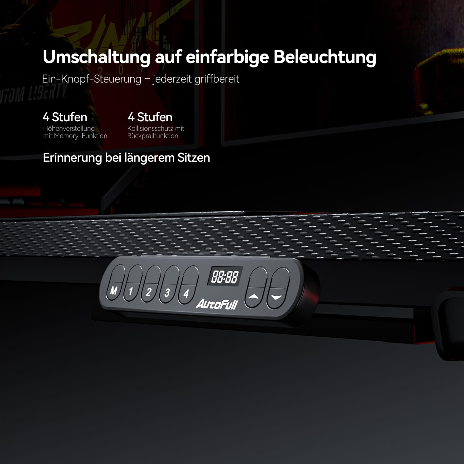 AutoFull A4 Pro Gaming Schreibtisch Höhenverstellbar Elektrisch, 160 x 70 cm Gaming Tisch mit Doppelmotor, Memory-Funktion, RGB Beleuchtung, 15W Kabelloses Laden & Kabelmanagement, Schwarz