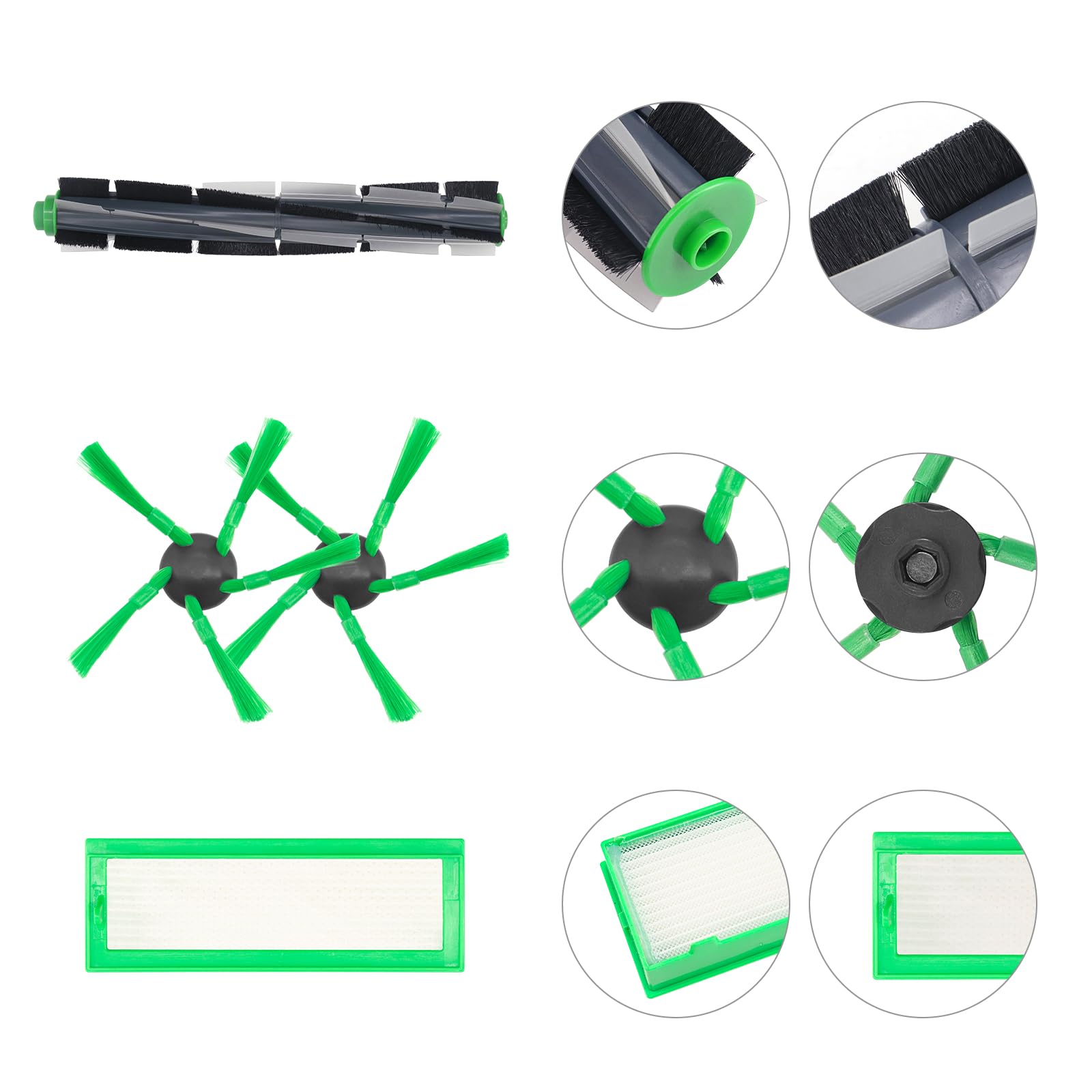 Set di accessori per robot aspirapolvere Vorwerk Folletto VR200 VR300, 4 filtri HEPA, 6 spazzole laterali e 1 spazzola principale - Ottimizza le prestazioni di pulizia