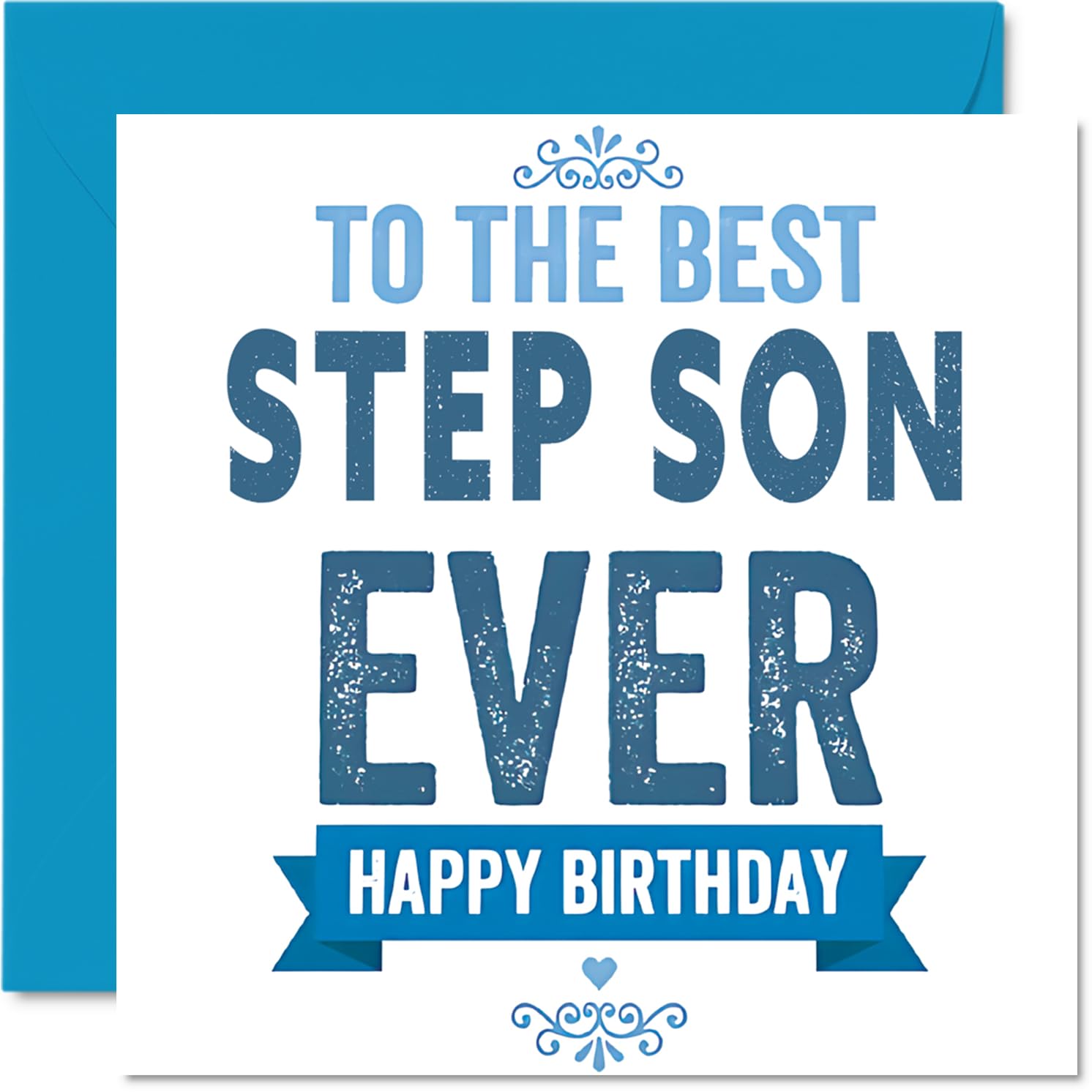 Heartfelt Birthday Card for Step Son - Big Birthday Cheers - Bold Blue Design with 'to the Best Step Son Ever' - 145mm Square, Envelope Included