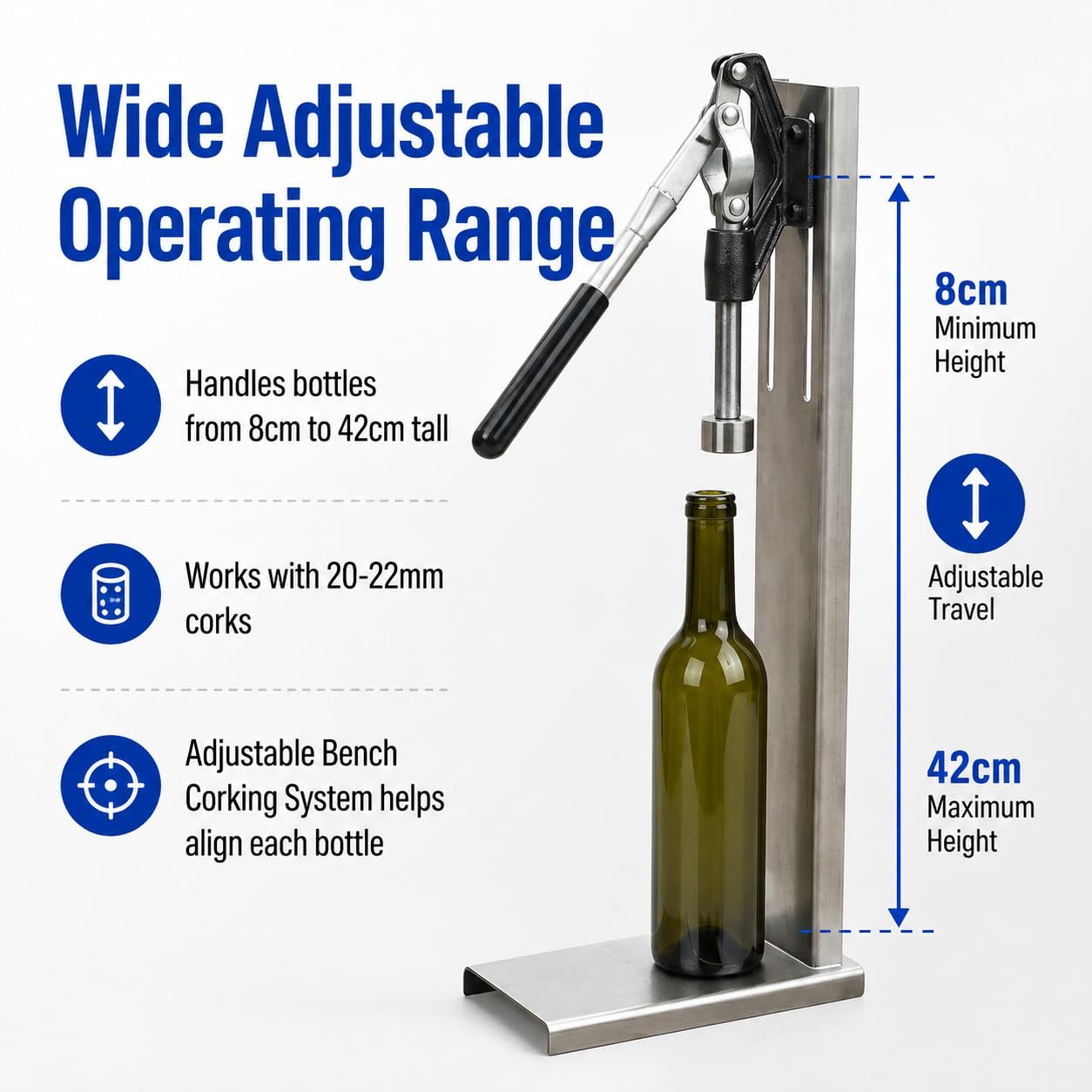 Tappatrice per Bottiglie di Vino, 300 Bottiglie/Ora, Tappi da 20-22 mm