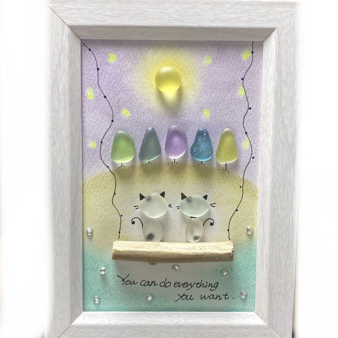 Amazon.co.jp: パステル＊シーグラスアートお月見ブランコ猫ちゃん  