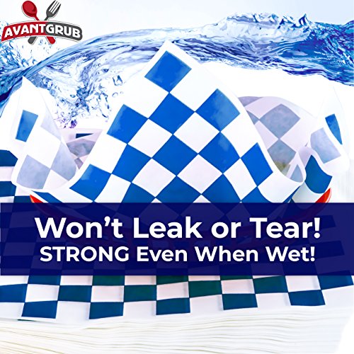 Image of Avant Grub Deli Paper 300 Sheets. Turn Your Backyard Cookout Party into Oktoberfest with Blue & White Checkered Food Wrapping Papers. Grease-Resistant 12x12 Sandwich Wrap Prevents Food Stains!