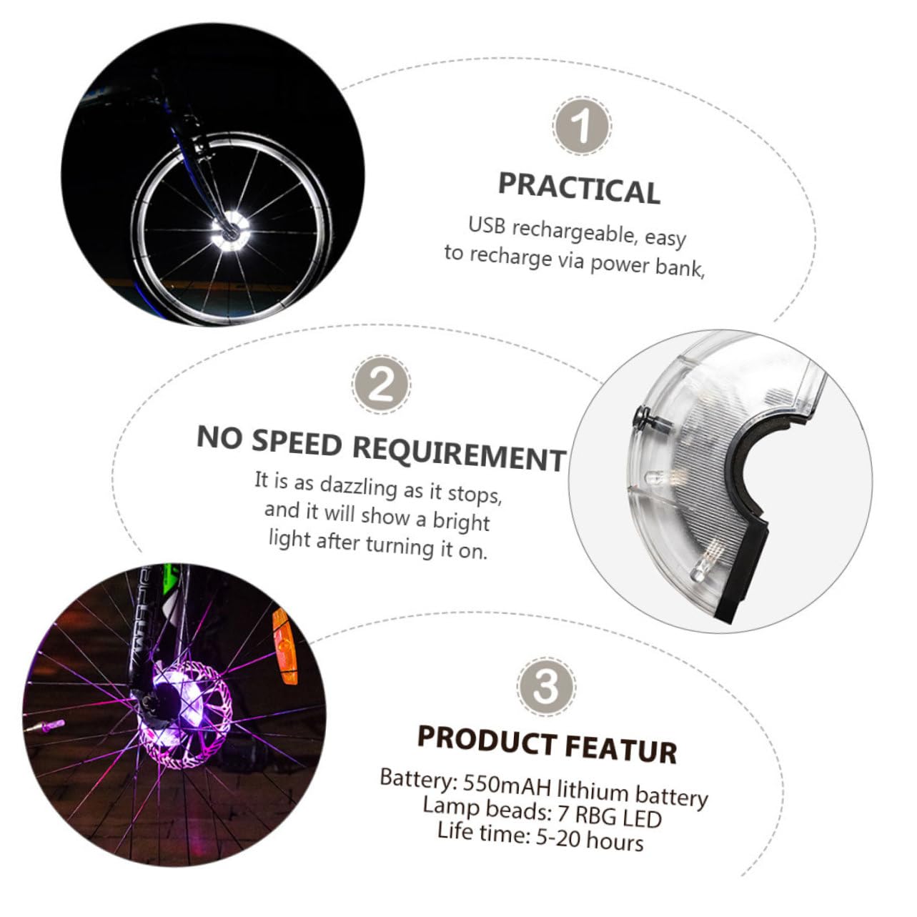 SUPVOX LED Vélo Étanche Voyant D'avertissement Voiture Vélo Lumière Feux De Vélo pour Roues Feux De Roue De Vélo Voyant Vélo Accessoires De Vélo Silver Plastique