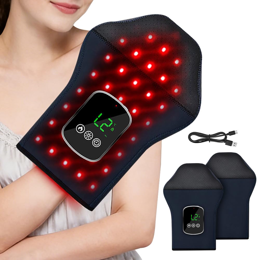 Guanti terapeutici con indicatore LED, 100 LED, 660 nm e 850 nm, 3 modalità di luce e regolazione della temperatura a 3 livelli (45 ℃-50 ℃-55 ℃) e 5 livelli di luminosità e 3 impostazioni del timer