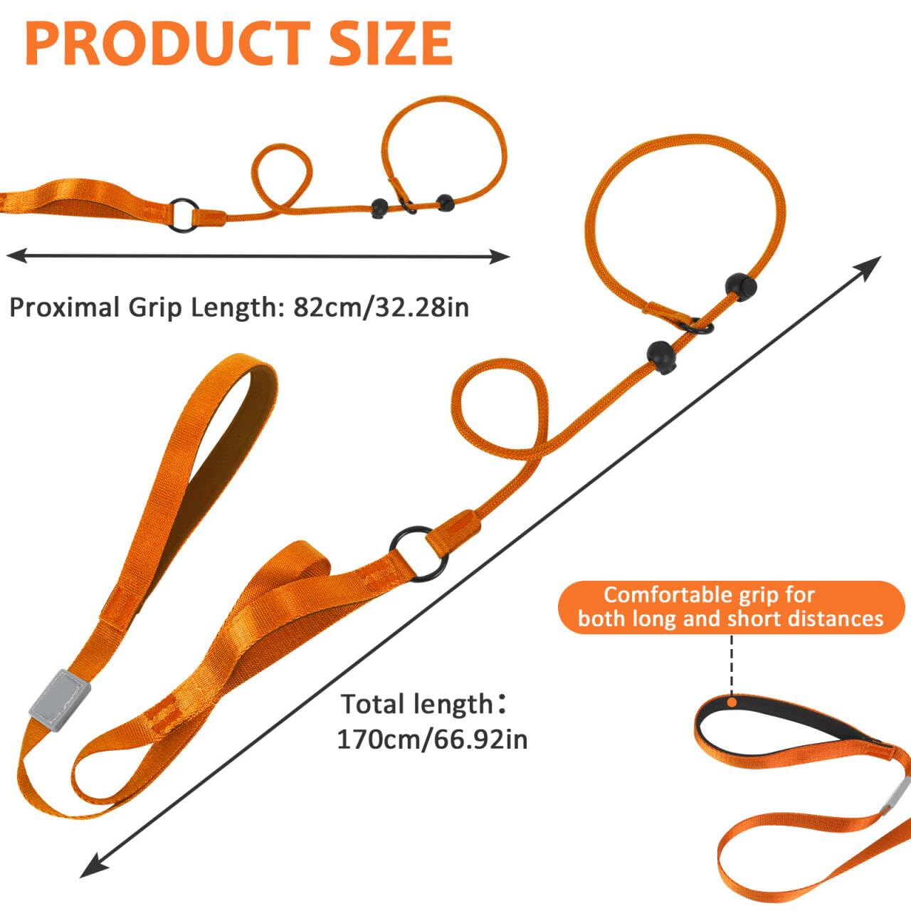 Slip Lead for Dogs Dog Slip Collar Anti-Choking, Double Handle Dog Lead with Soft Foam Padded & Climbing-Grade Nylon Rope - Image 2