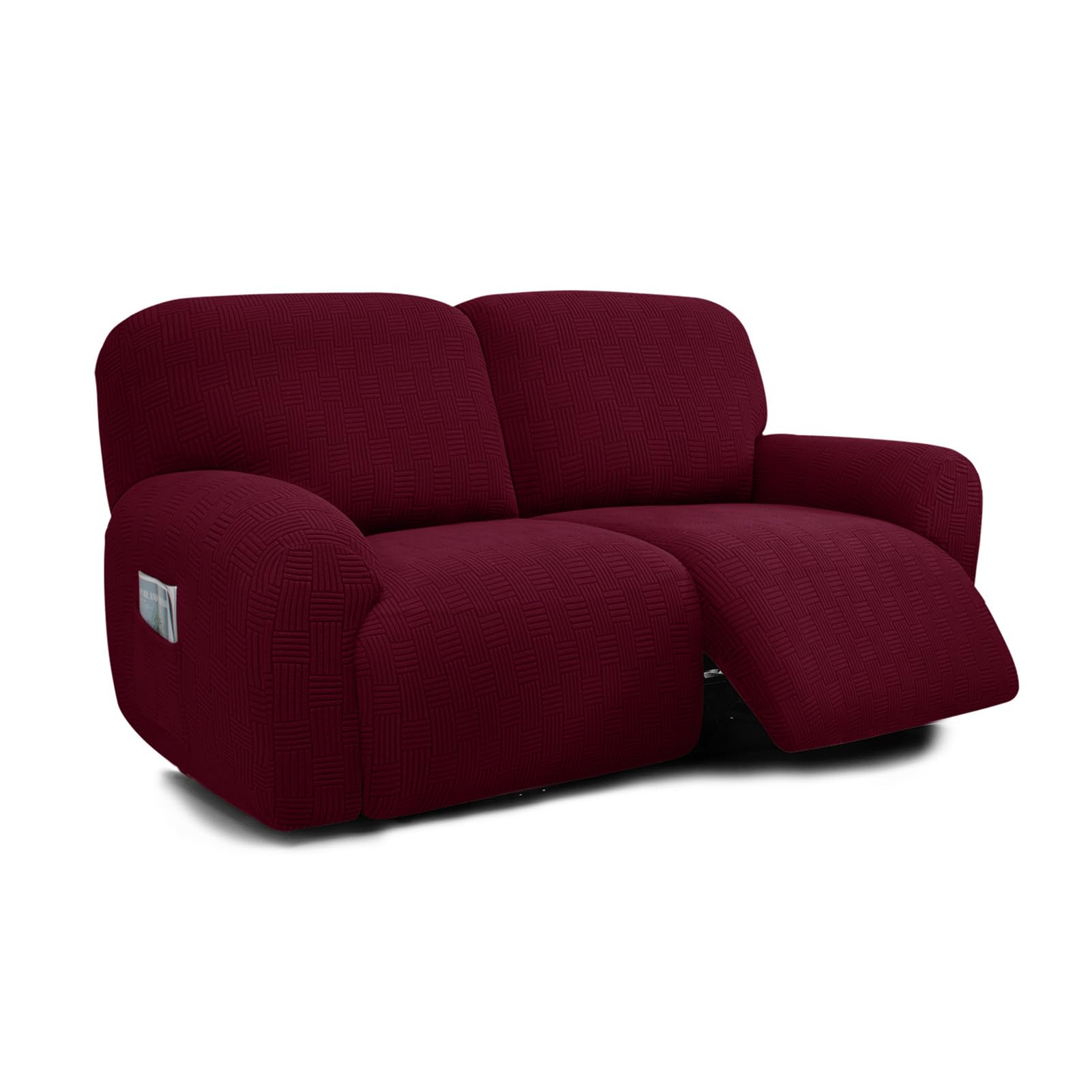 XHDZSW Extra Large 2 Seater Recliner Sofa Covers, 6-Piece Extra Wide 75" - 100" Jacquard Stretch Reclining Couch Covers, Extra Wide Reclining Loveseat Cover (Wine Red)