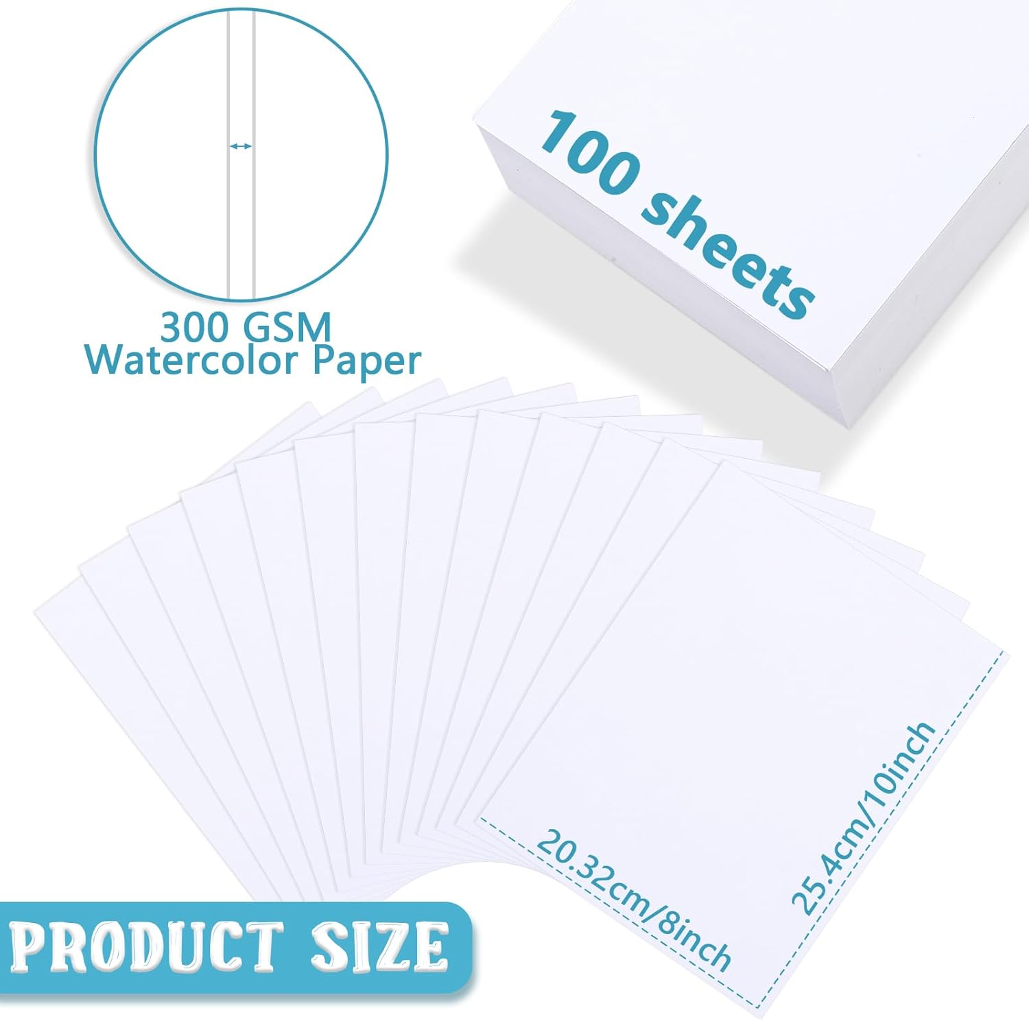 Spiareal 100 Sheets 8 x 10 Inch Watercolor Paper Bulk 140 Lb/300 GSM White Construction Paper Cold Press Blank Cotton Art Paint White Color Pad Artists Drawing Christmas Cards