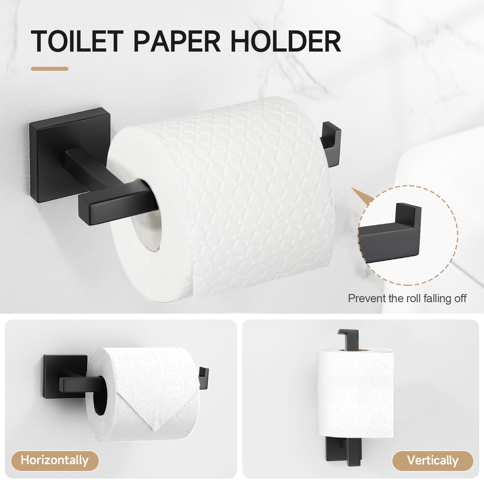 Badezimmer Handtuchhalter-Set Mattschwarz – 5-teilig, Mit Toilettenpapierhalter, 60 Cm