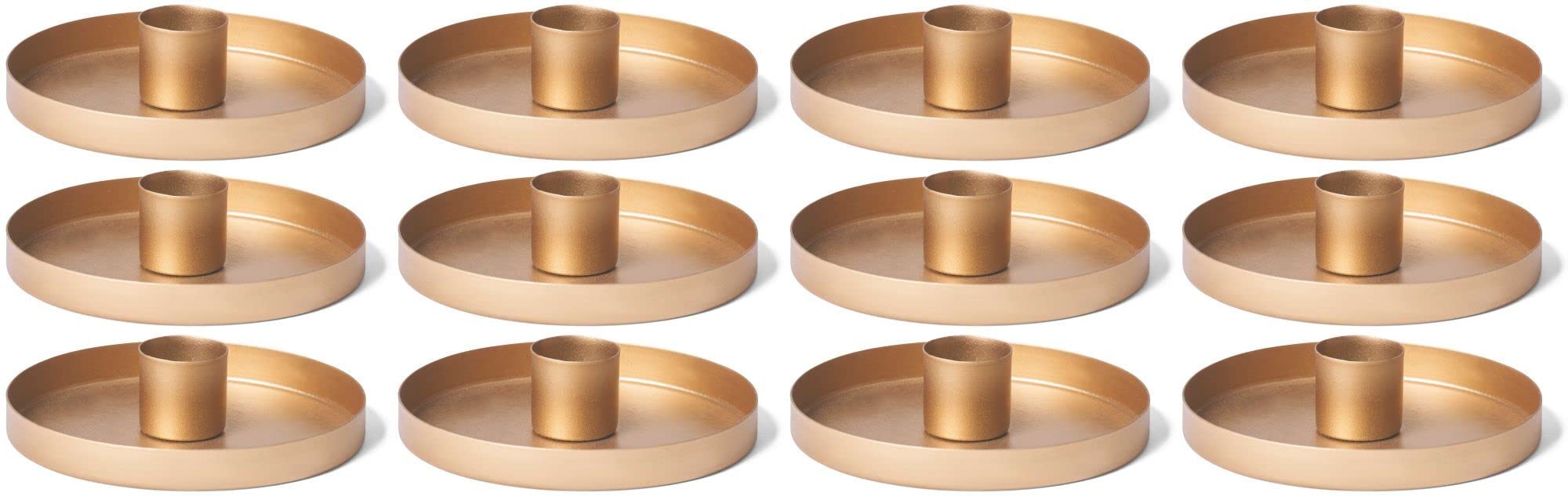 Novaliv 12er-Set Stabkerzenhalter 9cm Metall rund Kerzenpick matt Gold Weihnachtsdekoration Candle Holder Kerzenhalter Tafelkerzen scandic chic Adventskranz Kerzenteller Dekoschale Weihnachtskranz