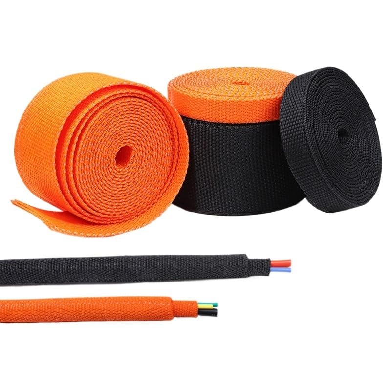 Spirale Cavi elettrici,Guaina Cavi Manicotto for cavo intrecciato termorestringente 20-100mm Isolamento Ritardante antifiamma Avvolgicavo Protezione guaina PET Auto Line Organizer(Orange,INNER DIAMETE