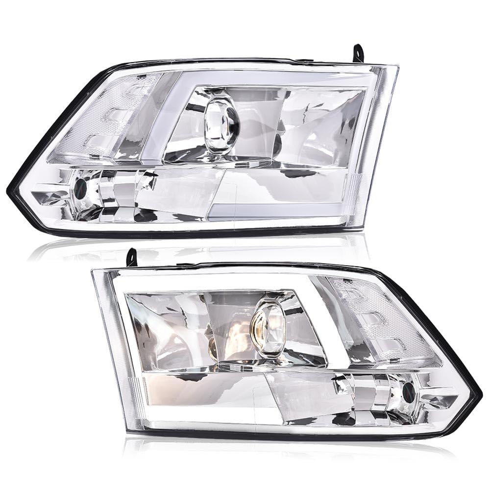 GRAND ORANGE LED Headlights Assembly, Compatible with Dodge Ram 1500 2500 3500 2009-2012 Left Driver &amp; Right Passenger Side Clear Lens Chrome Housing Clear Reflector