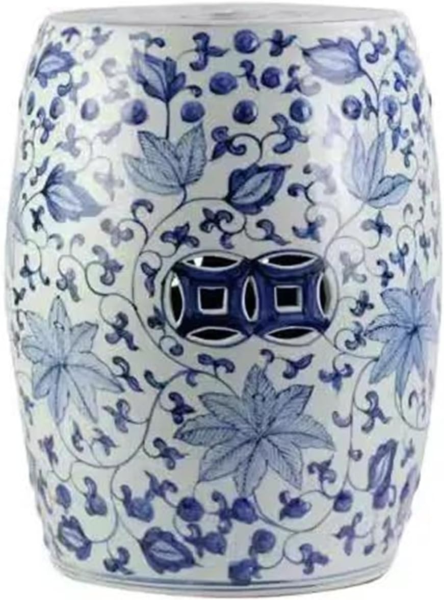 Decorative Garden Stools, Chinese Antique Blue and White Ceramic Phoenix Rich Peony Drum(B)