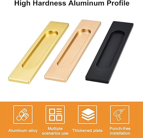 Miniatura 3 de MOROBOR Tiradores rectangulares autoadhesivos, 2 piezas de aleación de aluminio dorado cepillado, sin perforaciones, para puertas corredizas de