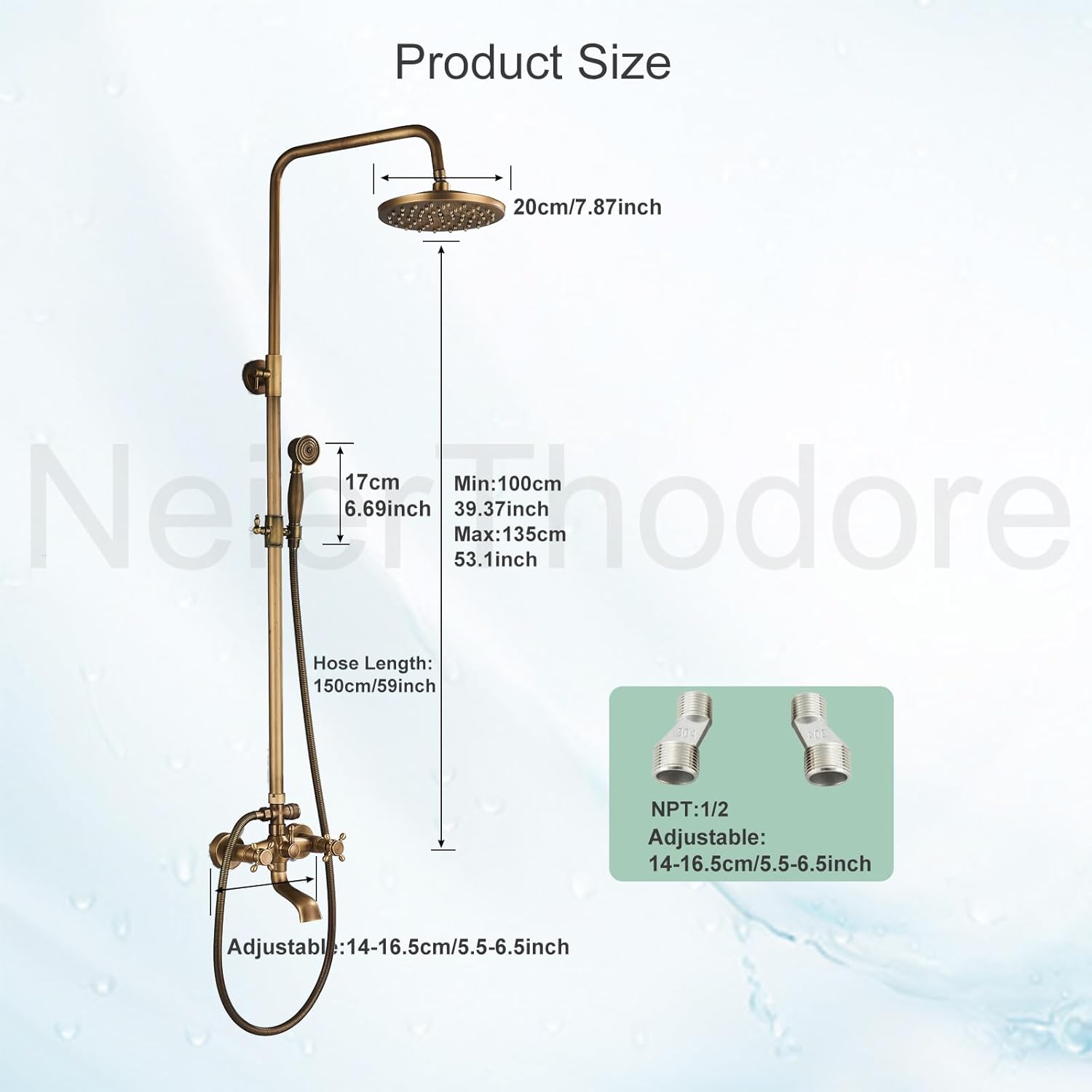 Oil Rubbed Nickel Adjustable Height Rainfall Shower System