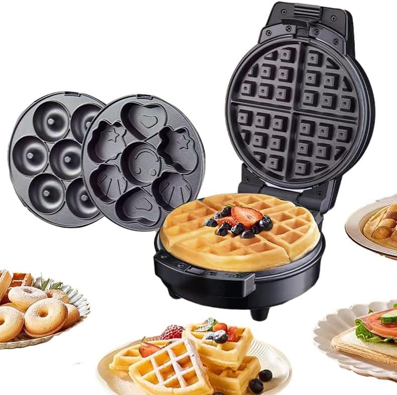 Baotkere Donut Maker, 3 in 1 Electric Waffle Sandwich Machine, Cartoon Snack Cake with 3 Removable Removable Non Stick Plates, Detachable Dessert Toaster, Perfect for Breakfast