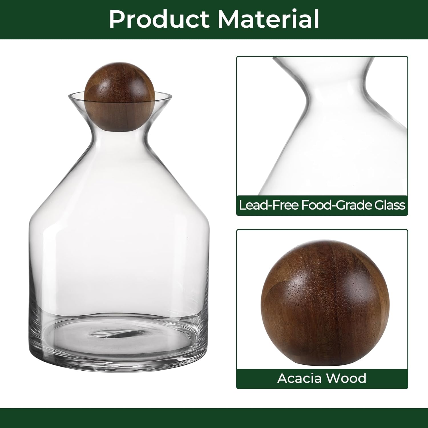 68oz Lead-Free Crystal Wine Decanter - Hand-Blown Decanter with Acacia Wood Stopper, Aerating Wine Carafe for Red/White Wine, Ideal for Gatherings Gifts