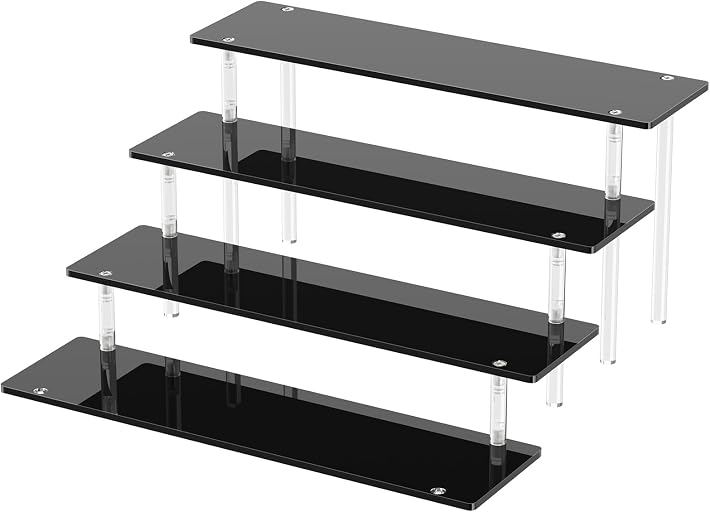 4 Tier Acrylic Display Risers, Black Perfume Organizer, Cupcake Stand | Large Dessert Display for Party, Display Shelf for Figure and Collection, Riser Stand for Decoration and Organizer, 1 Pack