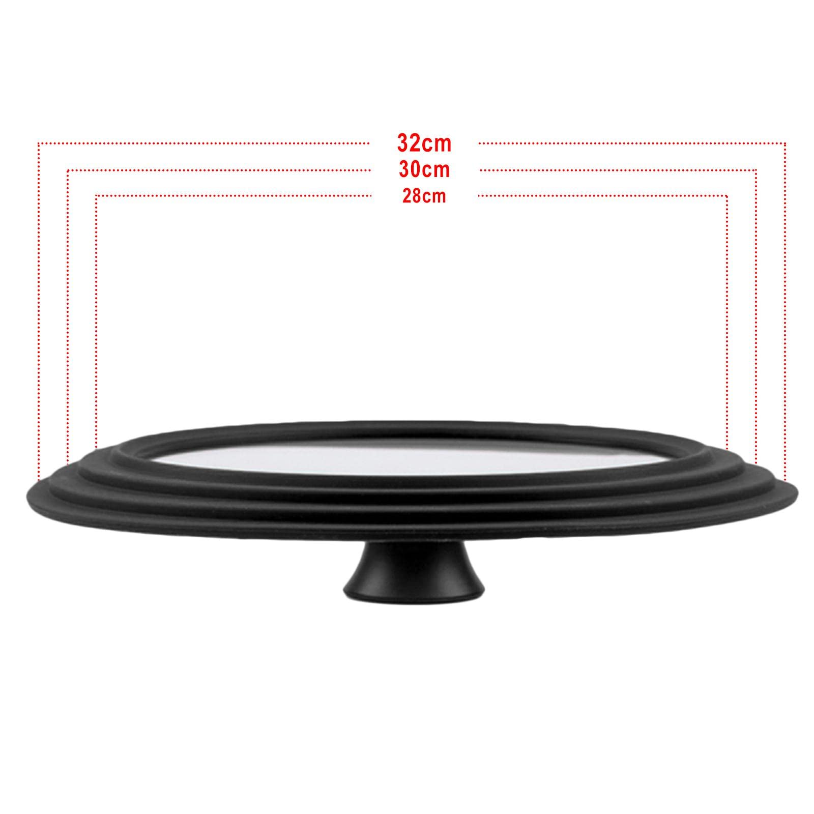 Milageto Tapa Universal Tapa de Sartén con Vidrio Transparente Y Silicona Antihuellas Resistente Al para Evitar Derrames Adecuada para Hogar Y, Black_34cm