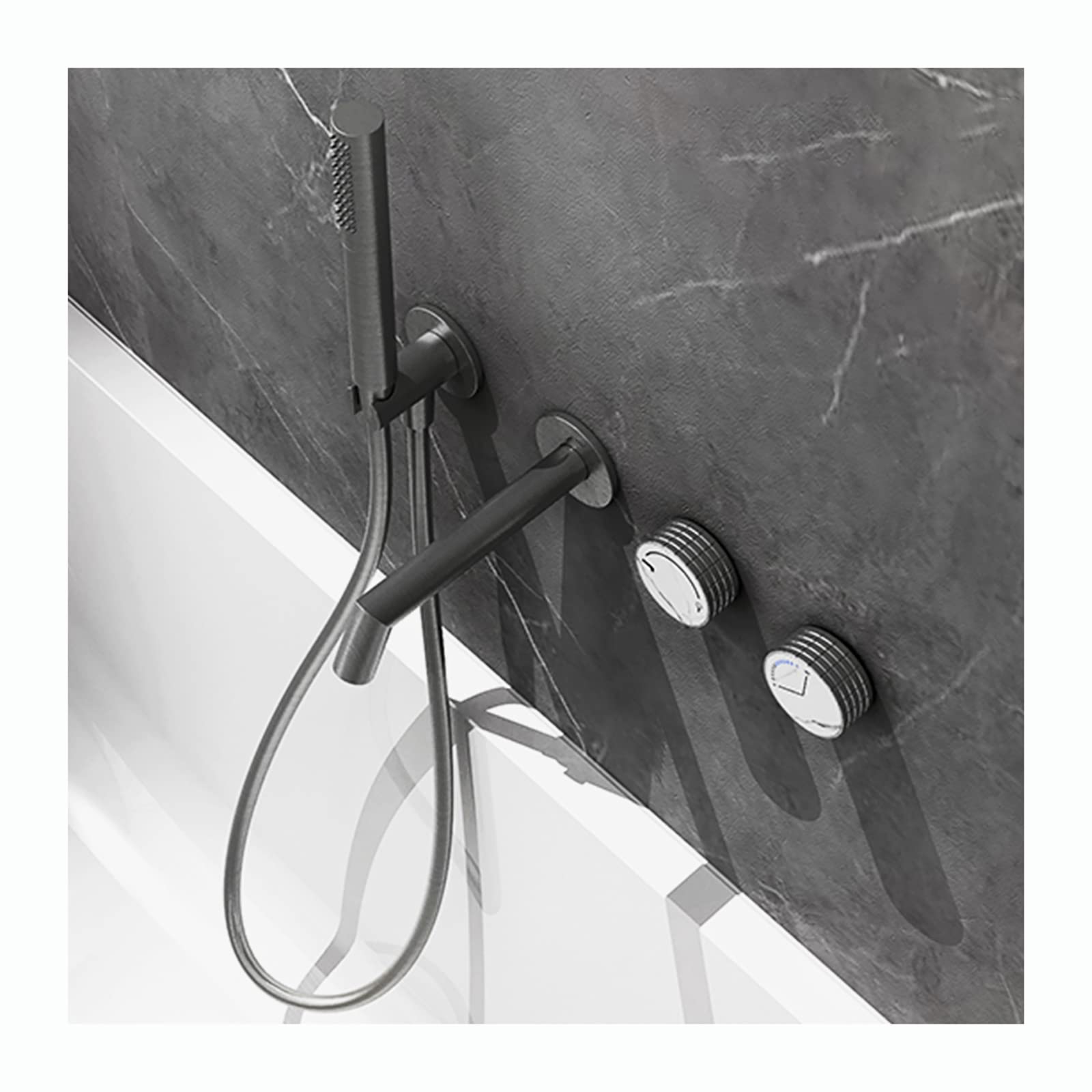 GLJTUO Bathtub Faucet with Handheld Shower, Tub Faucet Wall Mounted Tub Tap Brass Tub Filler Faucet Double Handle Filler Mixer Tap with 1.5M Shower Hose,White,Grey