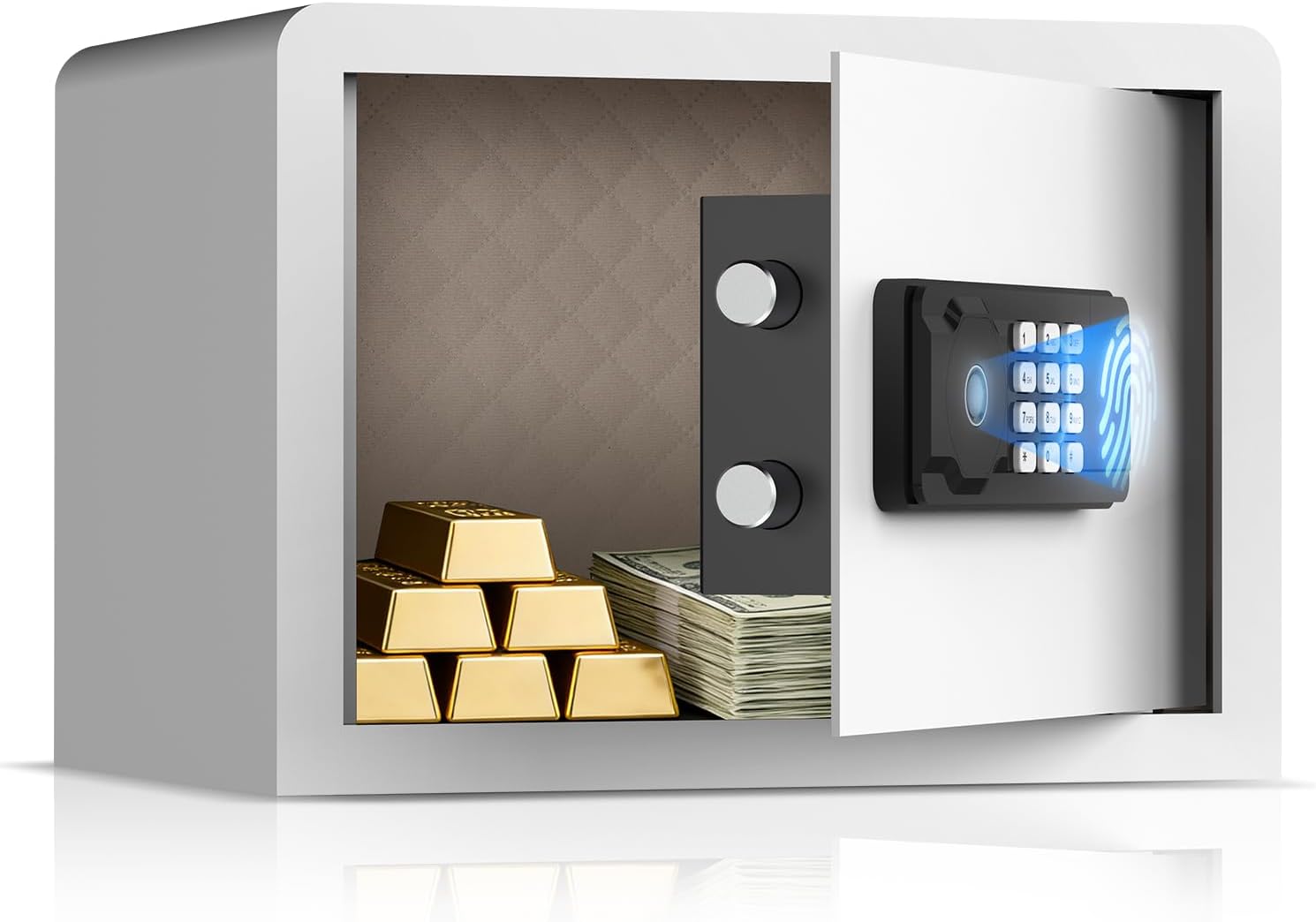 AEGIS Small Safe Box for Home, 1.2 Cubic Feet Biometric Fingerprint Safes with Digital Lock, Quick-Access Security Lock Box for Cash, Jewelry, Document (White)