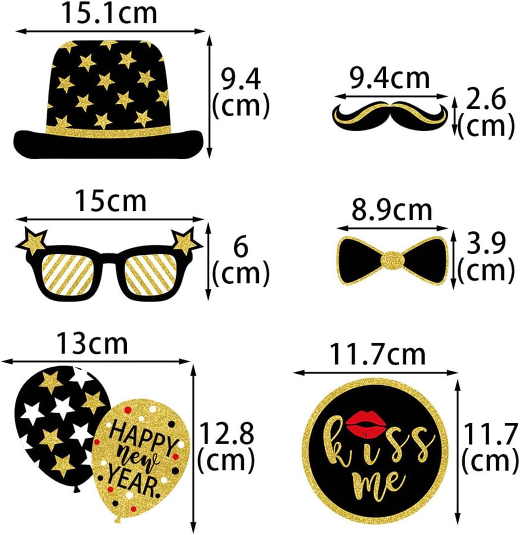 New Year's Photo Booth Props 2026 Pack of 35, Selfie Photobooth Props for Photoshoot New Years Eve Party Supplies 2026 for Happy New Year Family Masquerade Decorations - Image 2