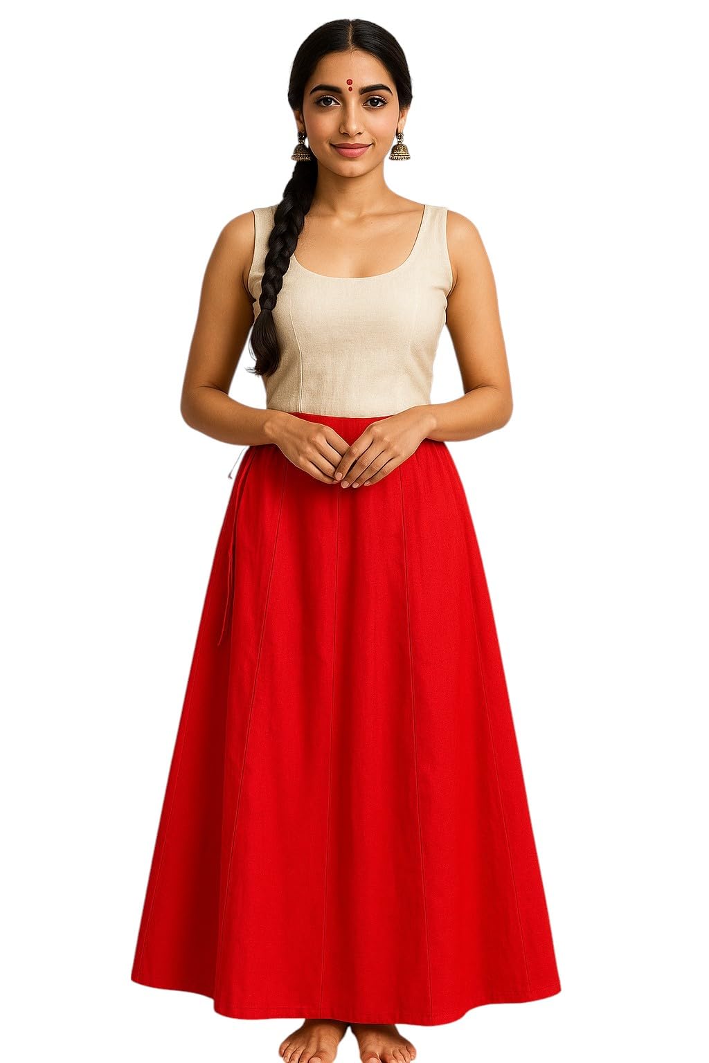 Desi Legacy Cotton Saree Petticoat, Free Size, Length 96.5 cm, Waist 112 cm, Red-image-1