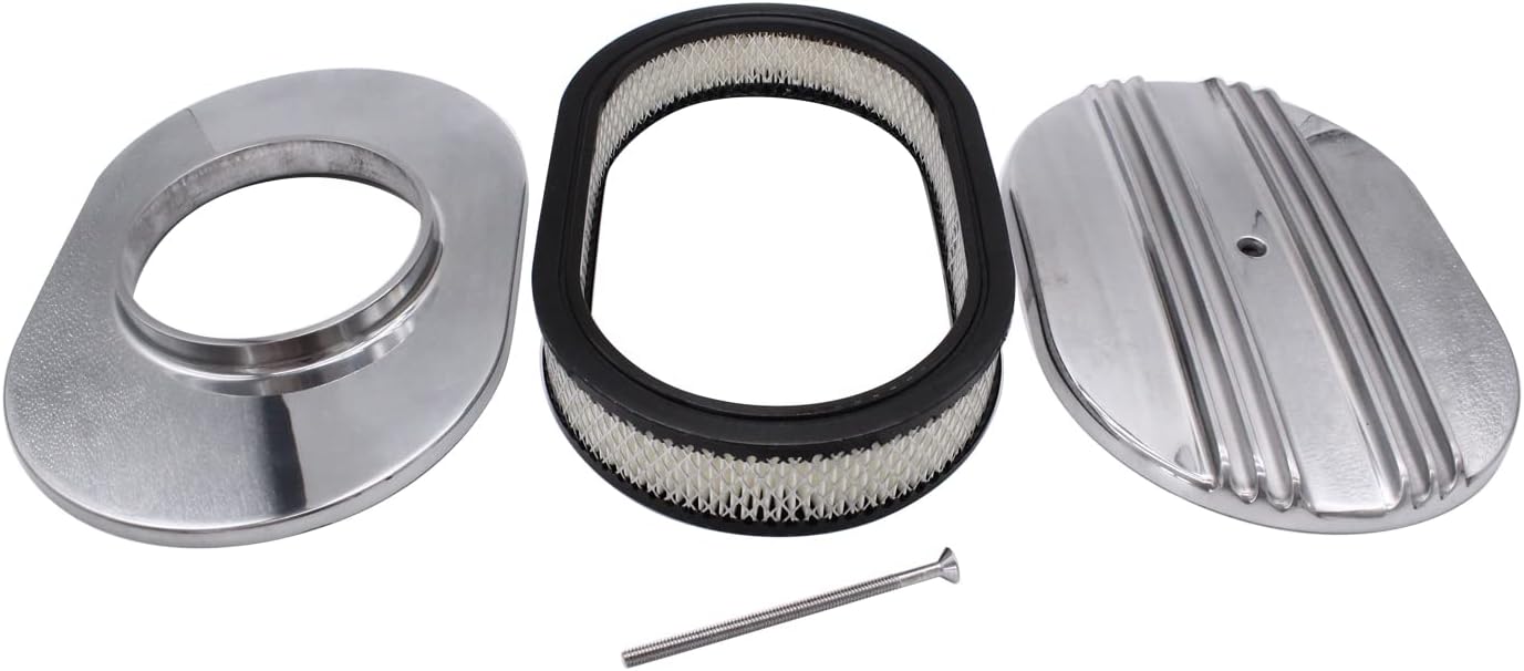 1 Set SHLPDFM Air Cleaner 12"" Oval Half Finned Polished Aluminum Silver Air Cleaner Fits for Chevy, Ford, & Mopar Hot Rod