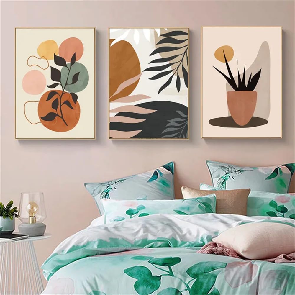 WUHBCZ Art Pictures-Boho Abstract Plants leaves Poster Minimalist Nordic Vintage Print Wall Art Canvas Painting Pictures for Living Kitchen Office Room Decor-40 * 60cm/3PCS (No Frame)