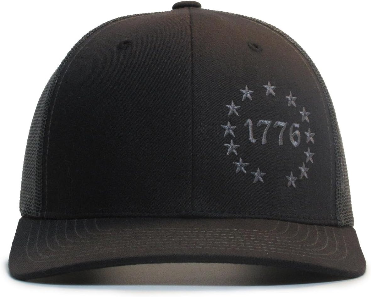 1776 Betsy Ross 13 Colonies 2A Black/Charcoal hat Cap Trucker Mesh Snapback - Image 2