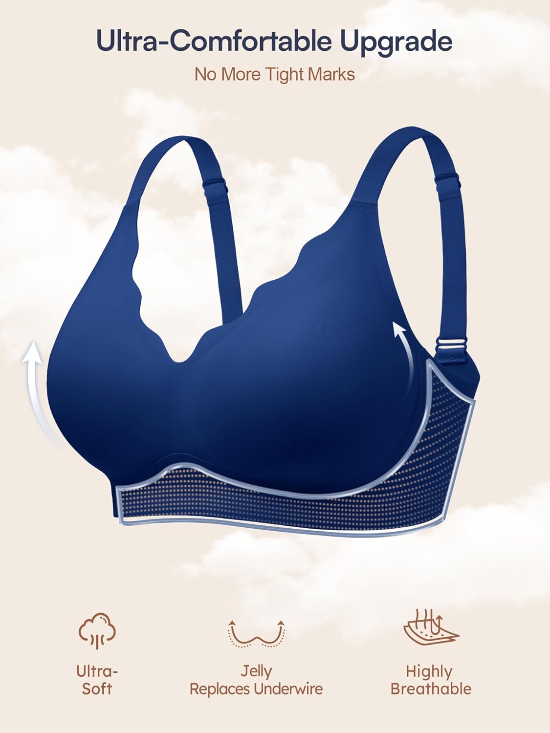 Wireless Jelly Bras for Women No Underwire with Support - S-2XL Seamless Bralettes Everyday Comfort Tshirt Padded Bra - Image 4