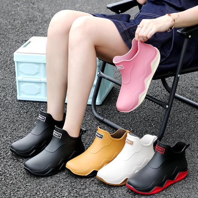 Men Waterproof Ankle Boots Men's Trendy Rain Boots, Non-slip Wear-resistant Waterproof Rain Shoes for Outdoor Work Fishing Travel Couple Rain Boots