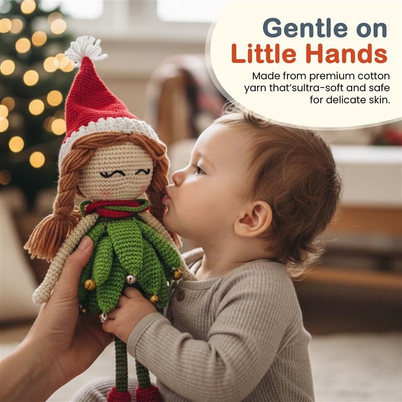 Image of Happy Threads Handmade Crocheted Elf Doll - 12 Inch | Festive Holiday Soft Toy | Cute Amigurumi Plush Decoration | Kids Gift, Home Decor Ornament and Gifting Item